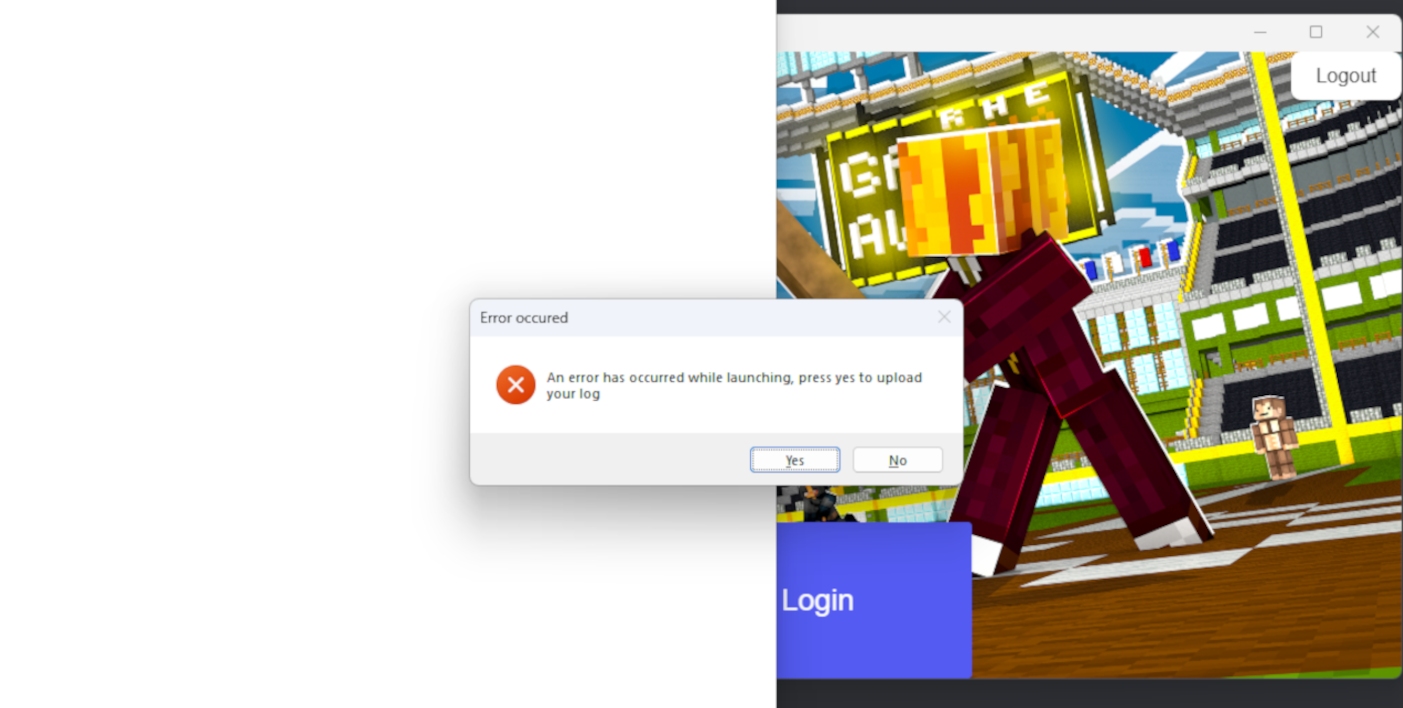 Sports Launcher with upload logs dialog in middle