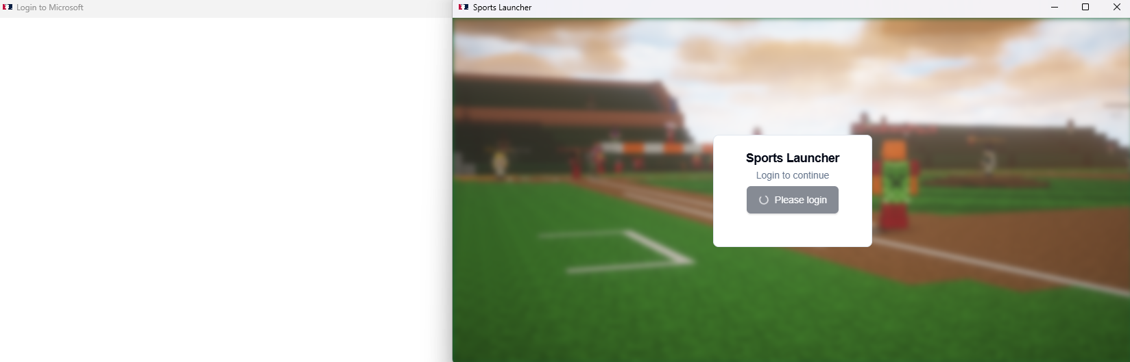 Sports Launcher with white login screen on left and main window on right